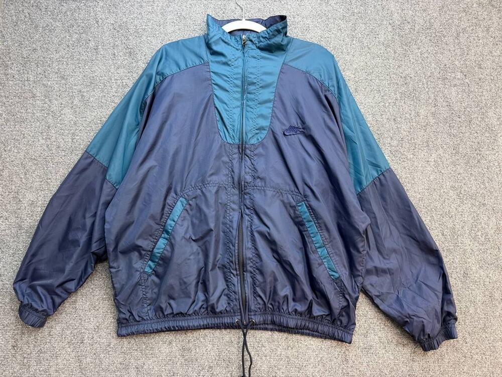 Vintage Nike Boys Youth Size 14 Navy Teal Colorblock Windbreaker Jacket